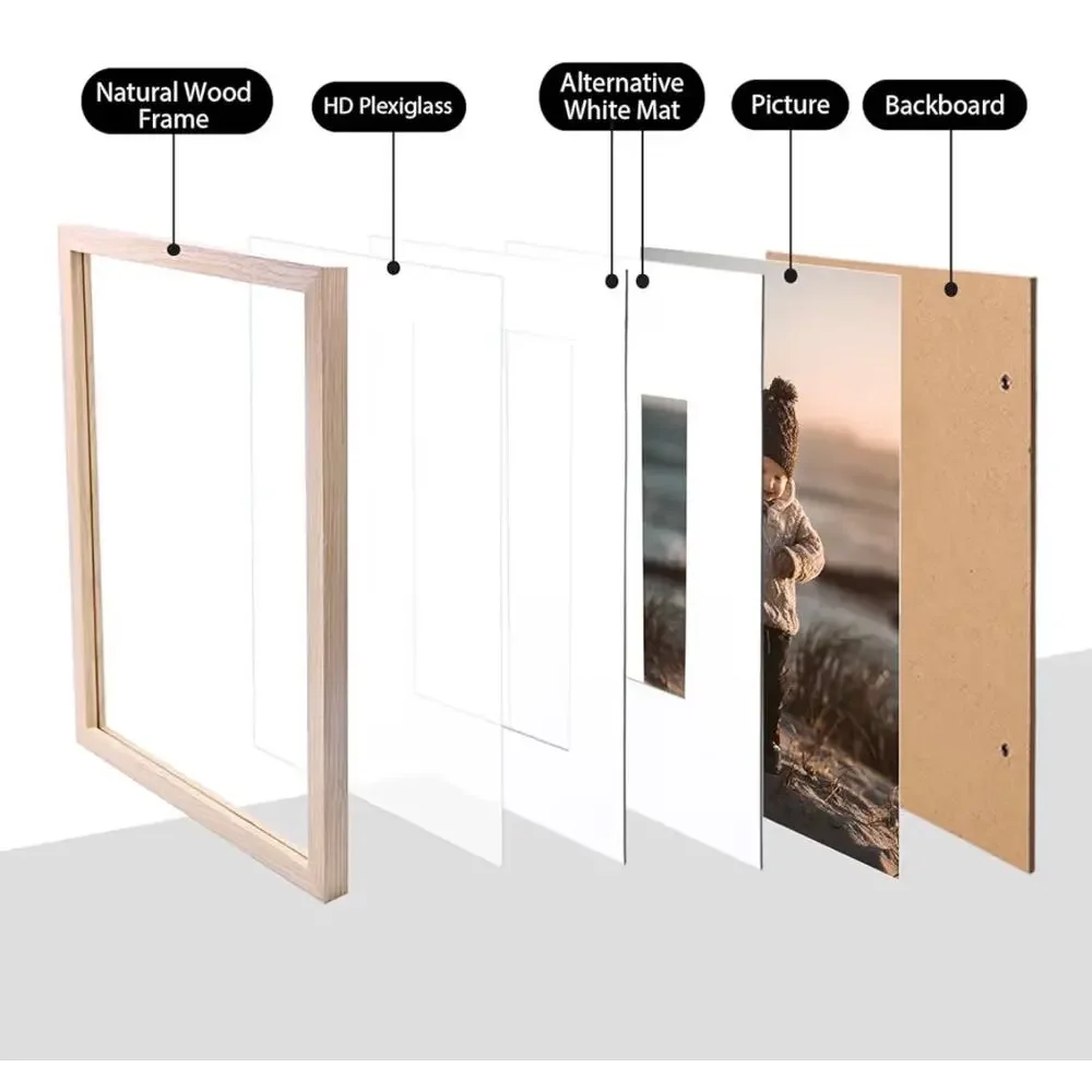 4pcs NEW natural wood picture frames set 8x10”.